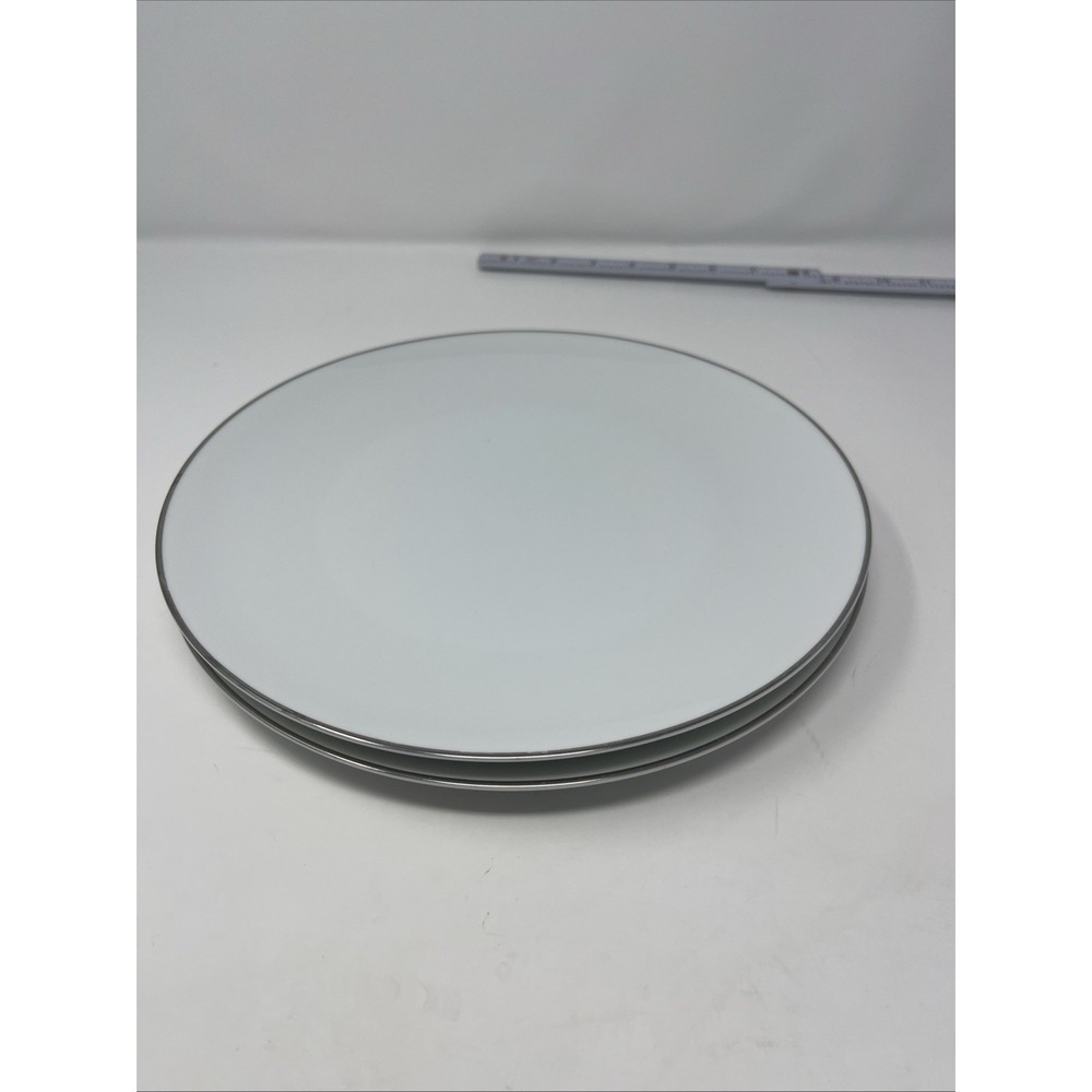 2 Noritake Colony 5932 China‎ Japan Dinner Plates White Silver Trim 10.5"
